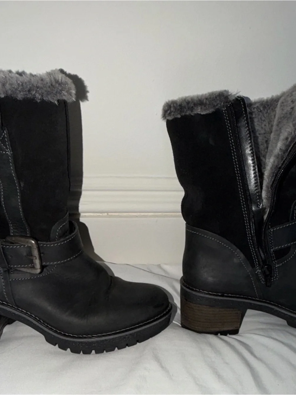 Bos. & Co. Black Fur-Lined Mid-Calf Heeled Winter Boots